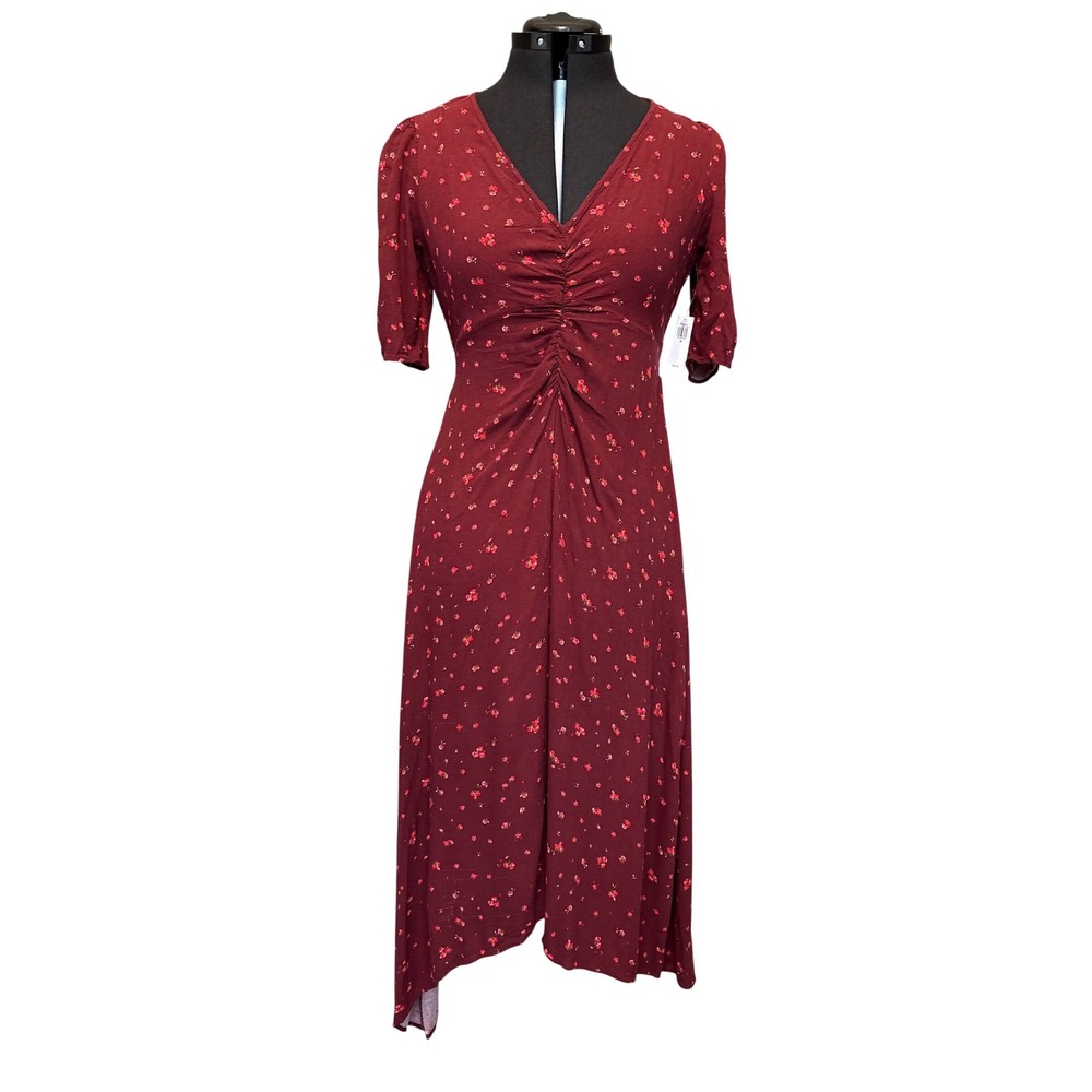 Old‎ Navy Womens Burgundy Floral Ruched V-Neck Midi Dress XS NWT Romantic Fairy